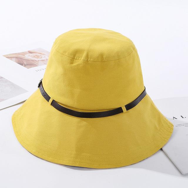 2020 Solid Color Belt Fashion Bucket Hats Women Outdoor Fishing Protection Cap-Women&#39;s Bucket Hats-High-end Accessory Store-Yellow-56-58cm-Bargain Bait Box