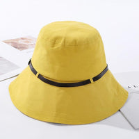 2020 Solid Color Belt Fashion Bucket Hats Women Outdoor Fishing Protection Cap-Women's Bucket Hats-High-end Accessory Store-Yellow-56-58cm-Bargain Bait Box