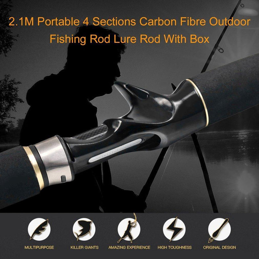 2.1M Portable 4 Sections Carbon Fibre Outdoor Fishing Rod Lightweight Travel Rod-Baitcasting Rods-Shenzhen Chase's Stylish Fishing & Riding Store-Burgundy-Bargain Bait Box