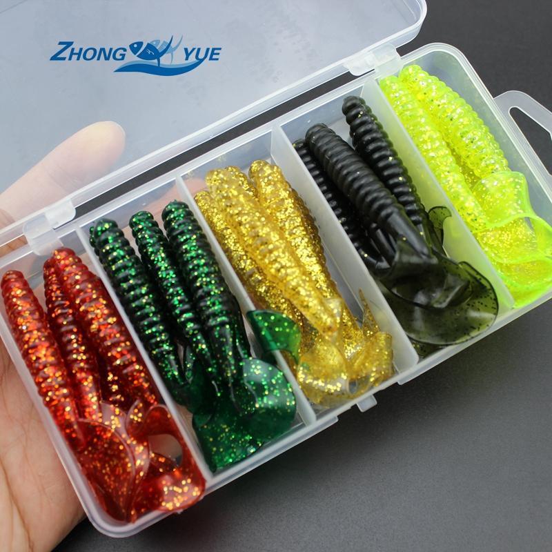 25 Pcs 9Cm 5 Colors Soft Bait Set Sea Fishing Tackle Wobbler Jigging Fishing-Zhongyue Fishing Tackle Store-White-Bargain Bait Box