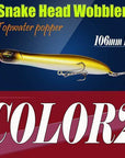 2Pcs Hard Lure 106Mm/10G Fishing Lure Snake Head Popper Bait Plastic Baits-A Fish Lure Wholesaler-Color2-Bargain Bait Box