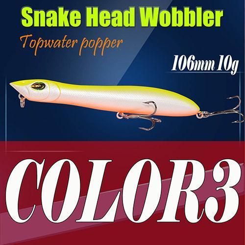 2Pcs Hard Lure 106Mm/10G Fishing Lure Snake Head Popper Bait Plastic Baits-A Fish Lure Wholesaler-Color3-Bargain Bait Box