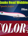 2Pcs Hard Lure 106Mm/10G Fishing Lure Snake Head Popper Bait Plastic Baits-A Fish Lure Wholesaler-Color4-Bargain Bait Box