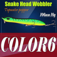 2Pcs Hard Lure 106Mm/10G Fishing Lure Snake Head Popper Bait Plastic Baits-A Fish Lure Wholesaler-Color6-Bargain Bait Box