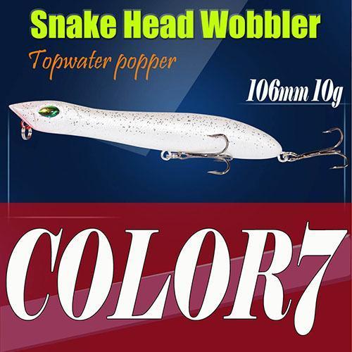 2Pcs Hard Lure 106Mm/10G Fishing Lure Snake Head Popper Bait Plastic Baits-A Fish Lure Wholesaler-Color7-Bargain Bait Box