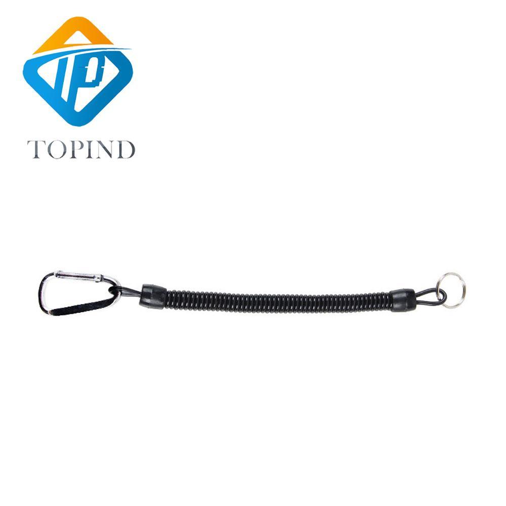 2Pcs Retractable Steel Wire Coiled Lanyard Safety Rope With Swivel Carabiner-Cords &amp; Carabiners-Bargain Bait Box-Black-Bargain Bait Box