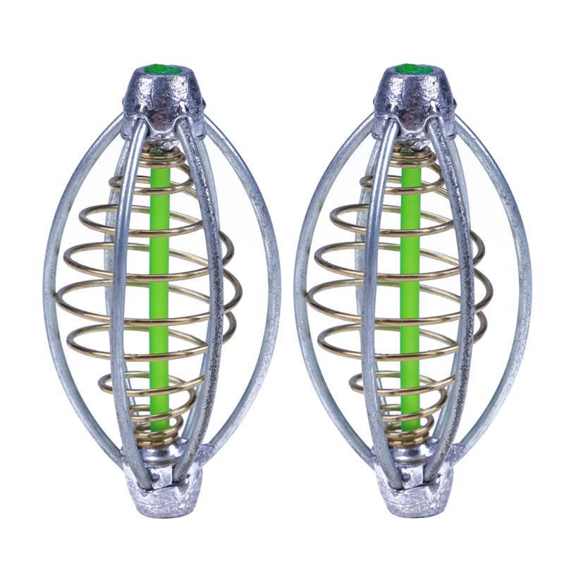 2Pcs Spring+Lead Fishing Lure Cage Feeder Holder Fishing Thrower