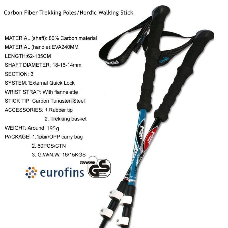 2Pcs/Lot 195G/Pcs Carbon Fiber Trekking Pole Alpenstock External Quick Lock Hike-Mount Hour Outdoor Co.,Ltd store-2Pcs Black-Bargain Bait Box