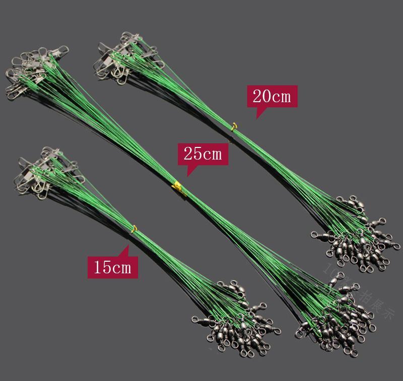 30 Pcs/Bag Fishing Line Steel Wire Leader With Swivel Fishing Accessory 2 Colors-shared with fish Official Store-Green 15cm-Bargain Bait Box