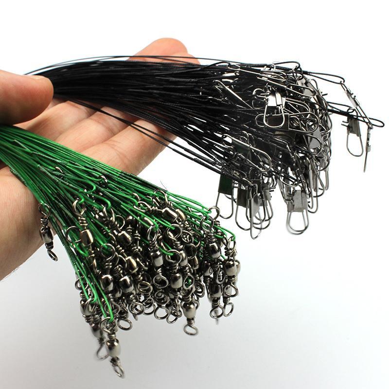30 Pcs/Bag Fishing Line Steel Wire Leader With Swivel Fishing Accessory 2 Colors-shared with fish Official Store-Green 15cm-Bargain Bait Box