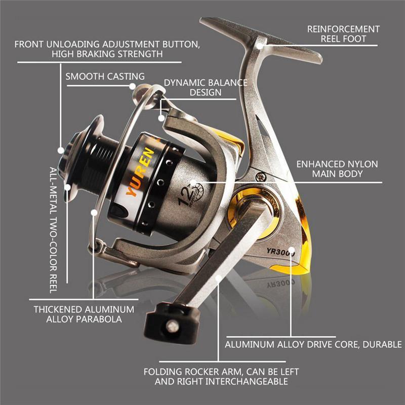 3000-6000 Metal Head Fishing Wheel 12 Bearing 5.2:1 Baitcasting Reel Sea Pole-Spinning Reels-Dynamic Outdoor Store-3000 Series-Bargain Bait Box