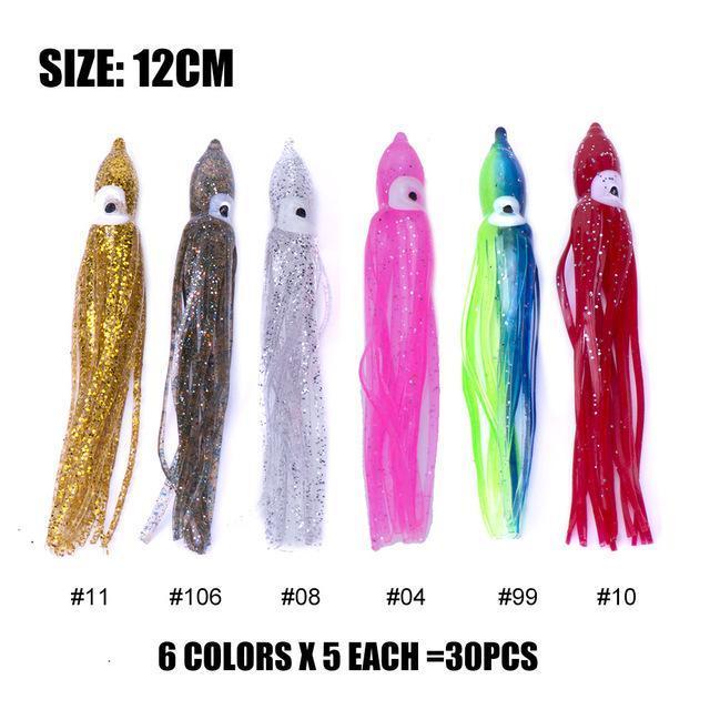 30Pcs 12Cm 15Cm 18Cm Trolling Squid Skirts, Soft Octopus Lures, Hoochie-countbass Fishing Tackles Store-12cm-Bargain Bait Box