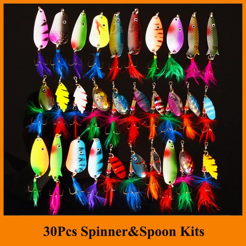 30Pcs/Lot Spinner&amp;Spoon /Size/Weight/ Hook/Diving Depth Metal Lures Hard-Hard Bait Kits-Bargain Bait Box-Bargain Bait Box