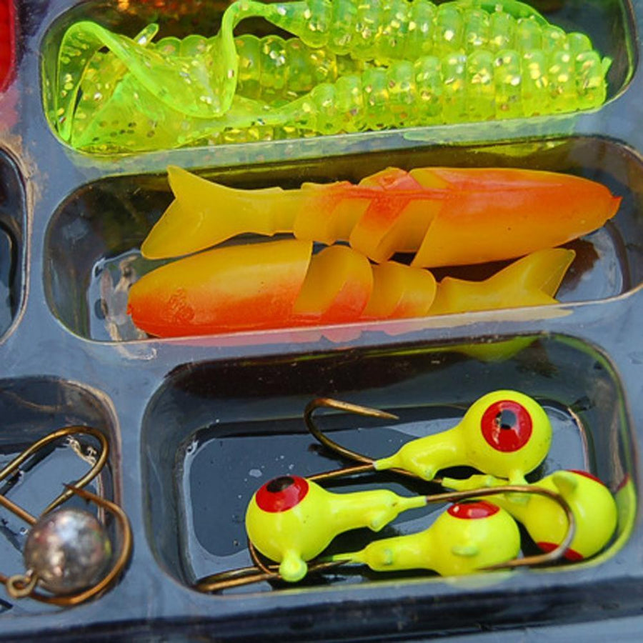 35Pcs/Box Mixed Fishing Lure Hook Set Kit Soft Artificial Worm Shrimp Minnow-walkinhorizon Store-Bargain Bait Box