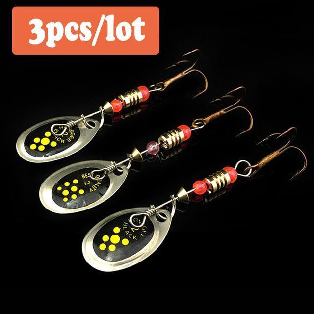 3Pcs/ Hooks Spinner Spoon Lures Rotating 6Cm 2.5G Fishing Lure Metal Sequins-WDAIREN Fishing Store-Bargain Bait Box