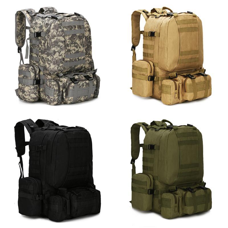 4 In 1 50L Molle Tactical Military Backpack, 600D Nylon Camping Hiking Backpack,-VEQKING Joy Store-Khaki-Bargain Bait Box