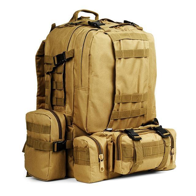 4 In 1 50L Molle Tactical Military Backpack, 600D Nylon Camping Hiking Backpack,-VEQKING Joy Store-Khaki-Bargain Bait Box