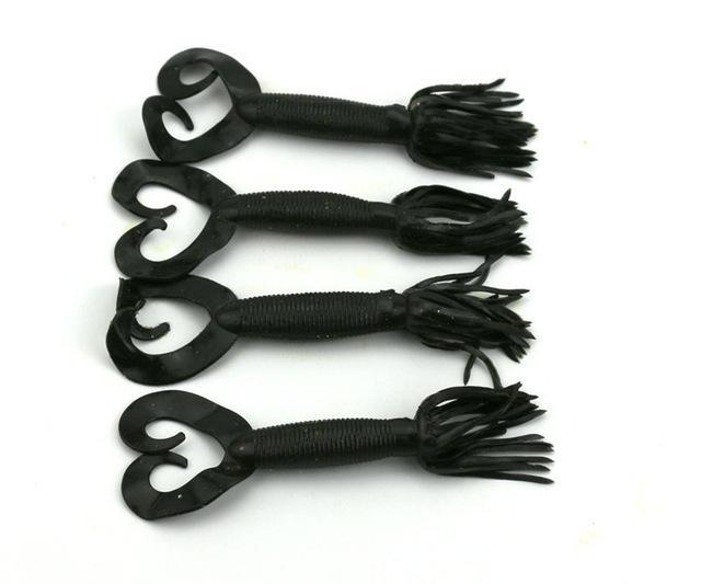 4 Pcs/Bag 11Cm 7.5G Twin Tail Black Worm Lures Soft Silicone Rubber Bait Carp-leo Official Store-Bargain Bait Box