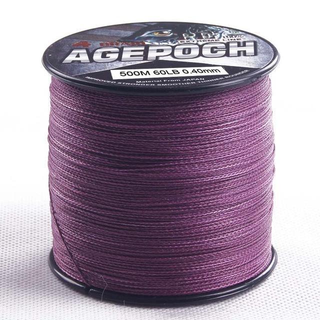 4 Strands 500M Braided Fishing Line 6-100Lb 13 Colors Available Multifilament-AGEPOCH Fishing Tackle Co., Ltd.-Purple-0.6-Bargain Bait Box