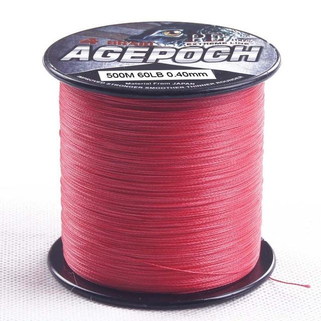 4 Strands 500M Braided Fishing Line 6-100Lb 13 Colors Available Multifilament-AGEPOCH Fishing Tackle Co., Ltd.-Red-0.6-Bargain Bait Box