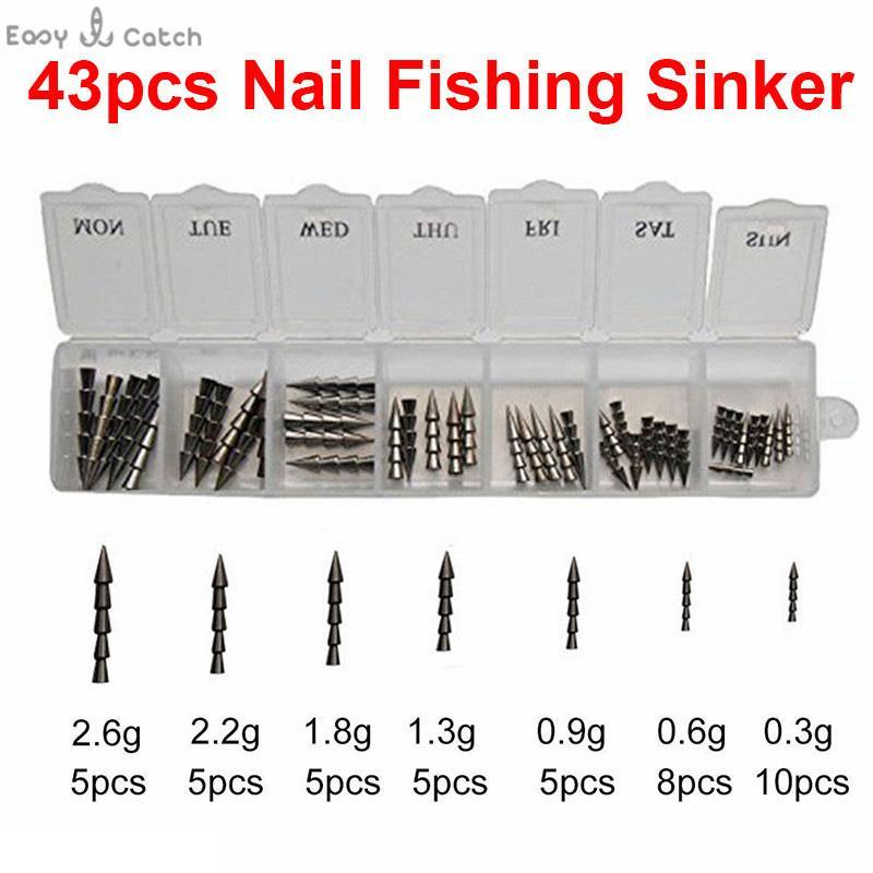 43Pcs 100% Tungsten Nail Pagoda Fishing Sinker Small Thin Worm Weights Sinkers-Nail Weights-Bargain Bait Box-Bargain Bait Box