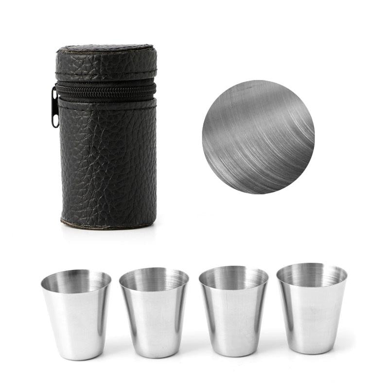 4Pcs Outdoor Camping Stainless Steel Mini Cup Mug Drinking Coffee Beer With Case-top2007- store-Bargain Bait Box