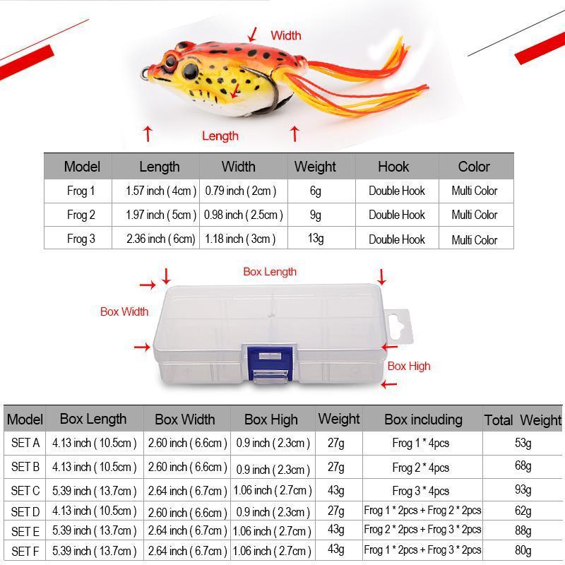 4Pcs/Box Ray Frog Soft Fishing Lures 6G 9G 13G Double Hooks Top Water Ray Frog-DONQL Store-4 pcs 6g-Bargain Bait Box
