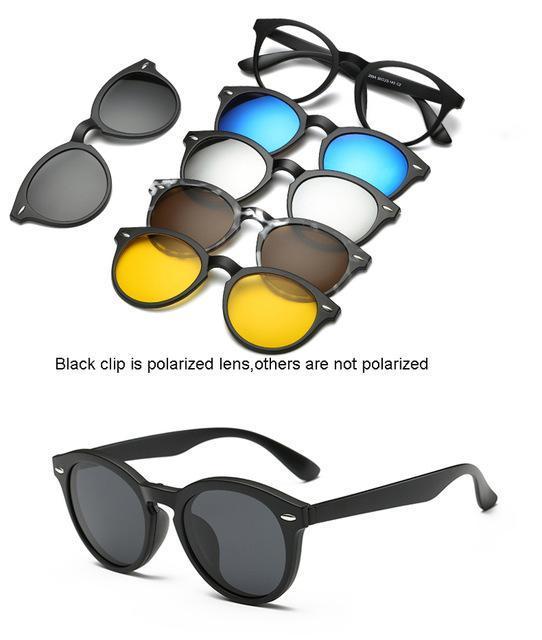 5 Lenes Magnet Sunglasses Clip Mirrored Clip On Sunglasses Clip On Glasses Men-Polarized Sunglasses-Bargain Bait Box-2205A-Bargain Bait Box