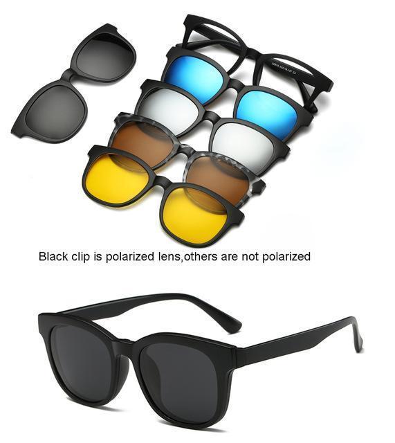 5 Lenes Magnet Sunglasses Clip Mirrored Clip On Sunglasses Clip On Glasses Men-Polarized Sunglasses-Bargain Bait Box-2207A-Bargain Bait Box
