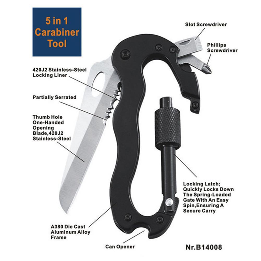 5 In 1 Outdoor Survival Carabiner Multifunctional Hiking Foldable Knife-HimanJie Store-Bargain Bait Box