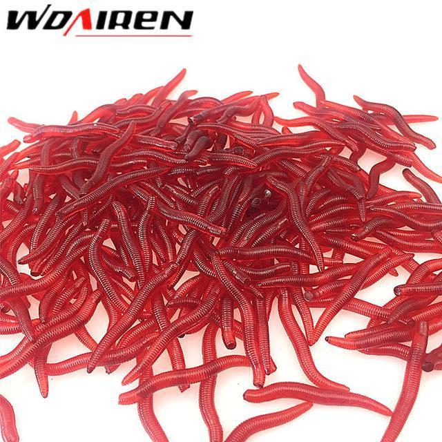 50 Pcs/Lot 3.8Cm Hot Sale Simulation Earthworm Red Worms Artificial Fishing Lure-PROLEURRE FISHING Store-Bargain Bait Box