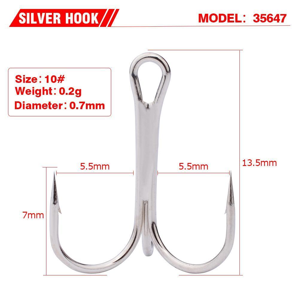 500Pc Three Hook White Nickel Color Fishhook 2/4/6/8/10# Fishing Hook High-Treble Hooks-Bargain Bait Box-10-Bargain Bait Box