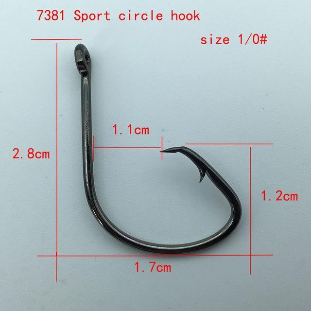 50Pc 7381 Fishing Hooks Black Color Octopus/Circle Sport Circle Fish Hook Jig-Circle Hooks-Bargain Bait Box-size 1I0-Bargain Bait Box