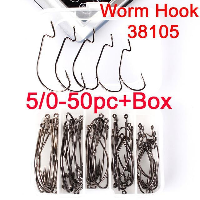 50Pcs Fishing Weedless Offset Worm G Hook Wide Cap Soft Plastic Jelly Musky-Wide Gap Hooks-Bargain Bait Box-5-0-Bargain Bait Box
