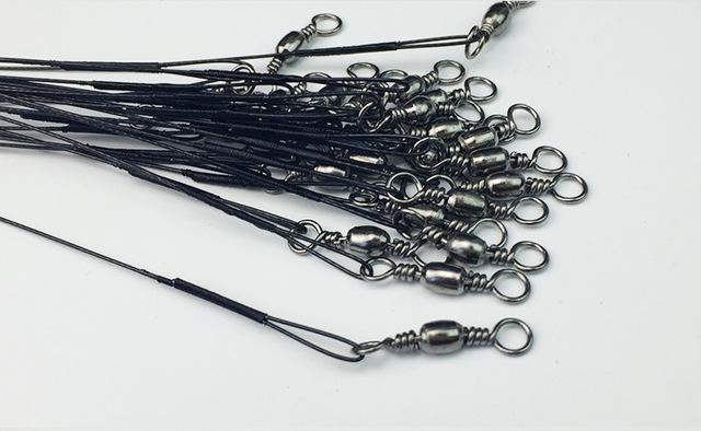 50Pcs 15Cm -30Cm Fishing Line Steel Wire Leader With Rolling Swivels Duo-Lock-OUTDOOR WH Store-Black-15cm-Bargain Bait Box