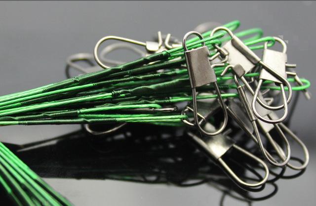 50Pcs 15Cm -30Cm Fishing Line Steel Wire Leader With Rolling Swivels Duo-Lock-OUTDOOR WH Store-Green-15cm-Bargain Bait Box
