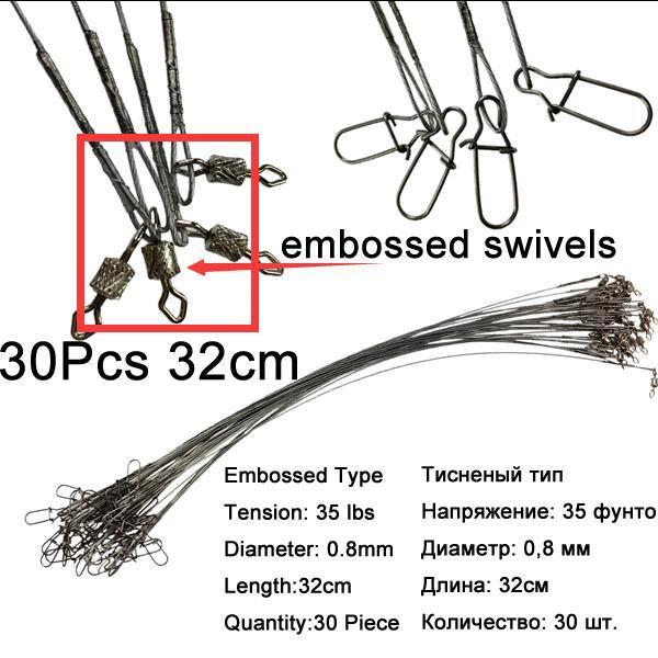 50Pcs 17Cm 21Cm Fishing Line Steel Wire Leader With Rolling Swivels Duo-Lock-THKFISH Official Store-30Pcs 32cm Embossed-Bargain Bait Box