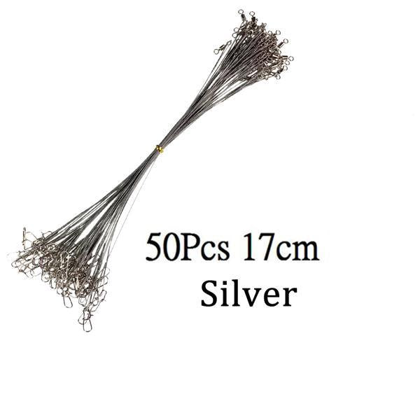 50Pcs 17Cm 21Cm Fishing Line Steel Wire Leader With Rolling Swivels Duo-Lock-THKFISH Official Store-50Pcs 17cm Silver-Bargain Bait Box