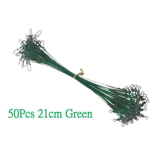 50Pcs 17Cm 21Cm Fishing Line Steel Wire Leader With Rolling Swivels Duo-Lock-THKFISH Official Store-50Pcs 21cm Green-Bargain Bait Box