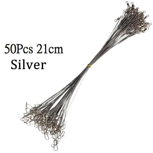50Pcs 17Cm 21Cm Fishing Line Steel Wire Leader With Rolling Swivels Duo-Lock-THKFISH Official Store-50Pcs 21cm Silver-Bargain Bait Box