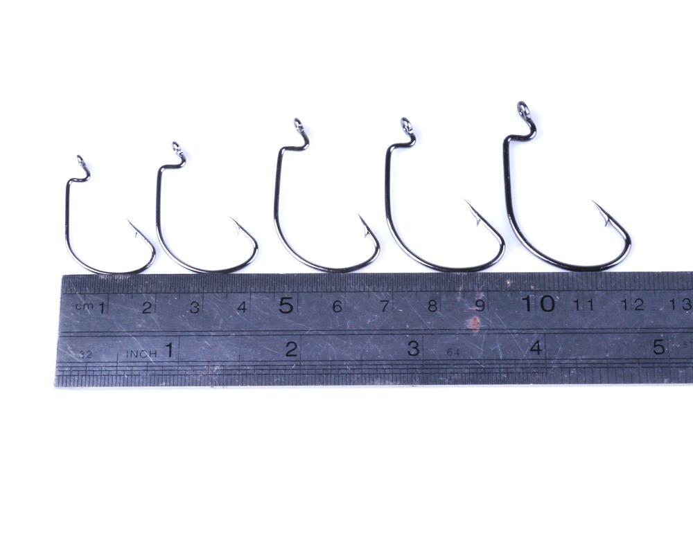 50Pcs Carbon Steel Crank Hooks Set 5 Size 1# 2# 1/0# 2/0# 3/0# Soft Bait Fish-Hook Kits-Bargain Bait Box-Bargain Bait Box