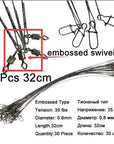 50Pcs Fishing Wire Leaders Saltwater 17Cm 21Cm Rolling Swivel Duo Lock Snap 3-THKFISH FISHING TACKLE CO.,LTD-30pcs 32cm sliver-Bargain Bait Box