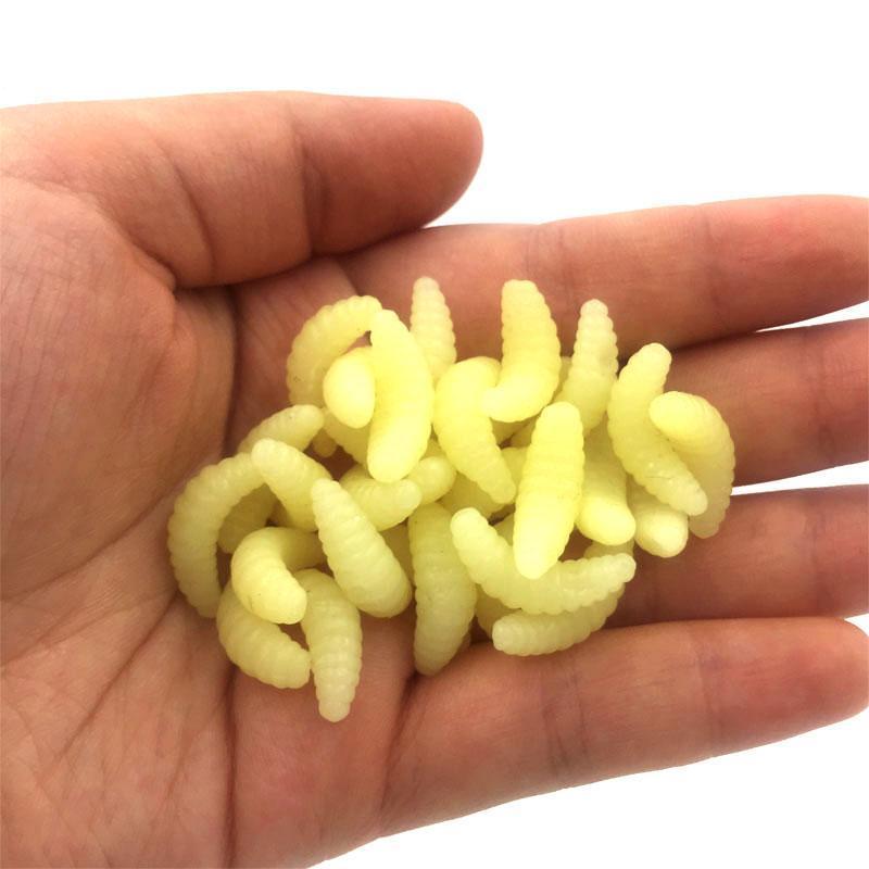 50Pcs/Lot 2Cm 0.43G Maggot Grub Soft Lure Baits Silicone Bait Smell Worms Glow-YTQHXY Fishing (china) Store-White-Bargain Bait Box