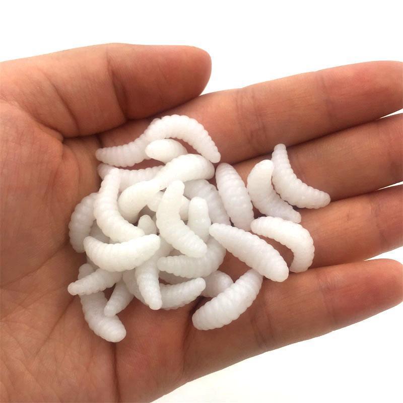 50Pcs/Lot 2Cm 0.43G Maggot Grub Soft Lure Baits Silicone Bait Smell Worms Glow-YTQHXY Fishing (china) Store-White-Bargain Bait Box