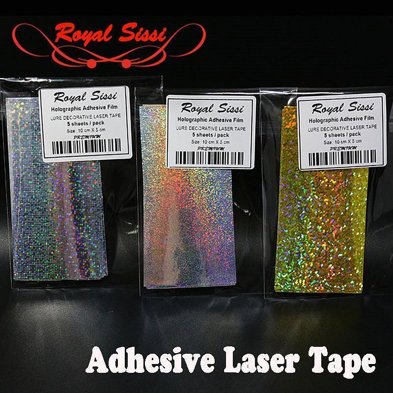 5Sheets 10Cm X 5Cm Holographic Adhesive Film Fly Tying Laser Rainbow Materials-Holographic Stickers-Bargain Bait Box-2 gold big point-Bargain Bait Box