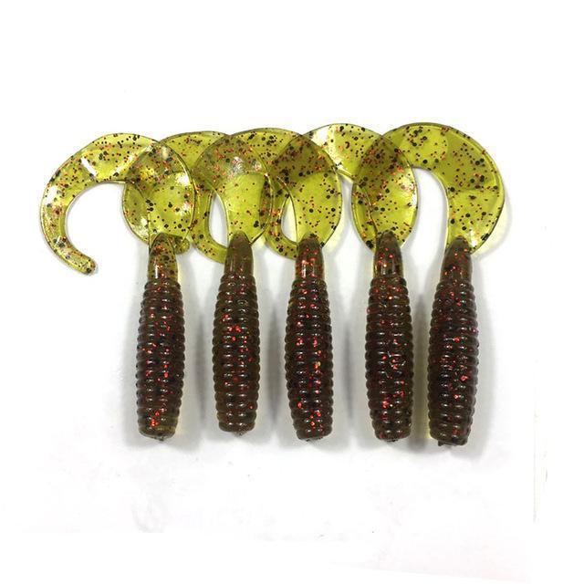 5Pcs/Lot 6Cm 2G Fishing Lure Silicone Bait Artificial Curly Tail Maggots Grub-Rembo fishing tackle Store-B-Bargain Bait Box