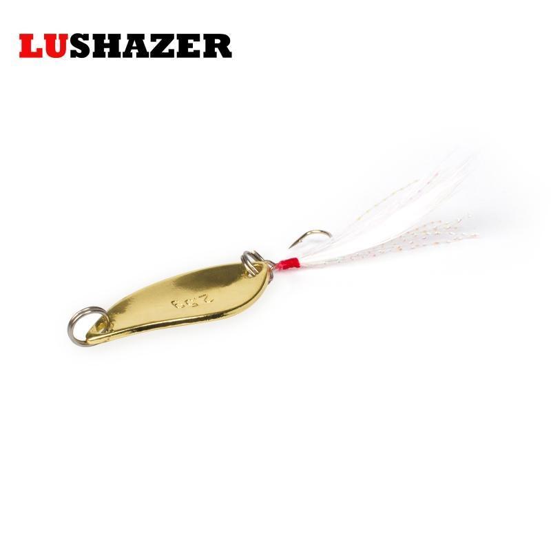 5Pcs/Lot Lushazer 2.5G-5G Gold Silver Single Hook Spoon Lure Fly Lures Metal-LUSHAZER Official Store-silvery 2g-Bargain Bait Box
