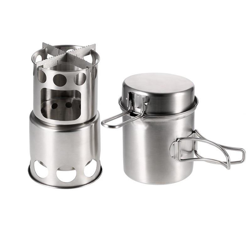 5Pcs/Lot Stainless Steel Portable Camping Stove Combo Wood Burning Stove And-Outdoor Stoves-Alpscamping Store-Green-Bargain Bait Box