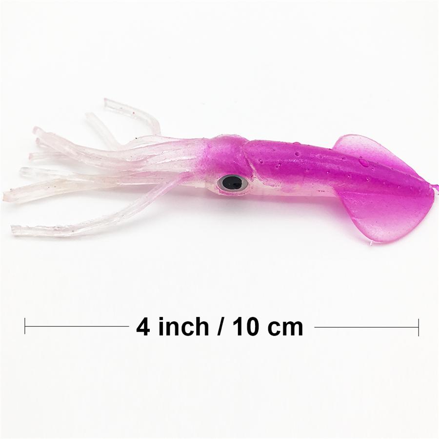5Pcs/Set 10Cm/4&quot; Pink Luminous Soft Squid Jigs Pesca Trolling Fishing Parts-Gearlly outdoor store-luminous-Bargain Bait Box