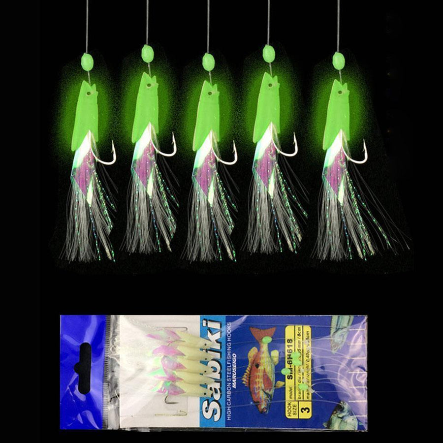 5Pcs/Set Sabiki Soft Fishing Hooks Rigs Ise Luminous Fish Head String Hook-AOLIFE Sporting Store-1-Bargain Bait Box